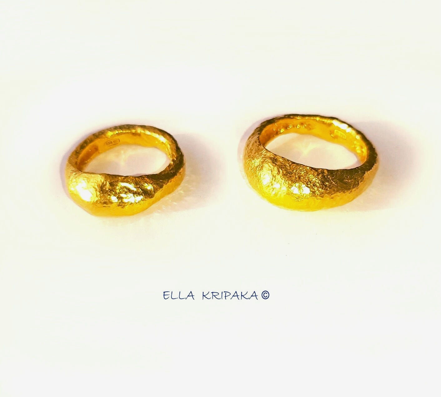 Custom Solid 24k 9999 Gold 13g/size 6US Hammered Organic Ring Signet 9mm Can Be 22k Gold