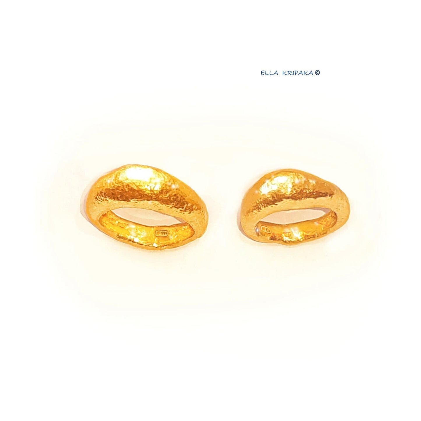 Custom Solid 24k 9999 Gold 22g/size 6US Hammered Organic Ring Signet 8mm Can Be 22k Gold