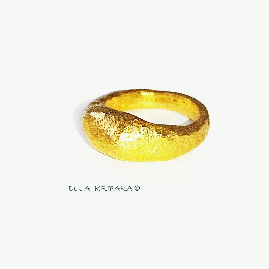 Custom Solid 24k 9999 Gold 22g/size 6US Hammered Organic Ring Signet 8mm Can Be 22k Gold