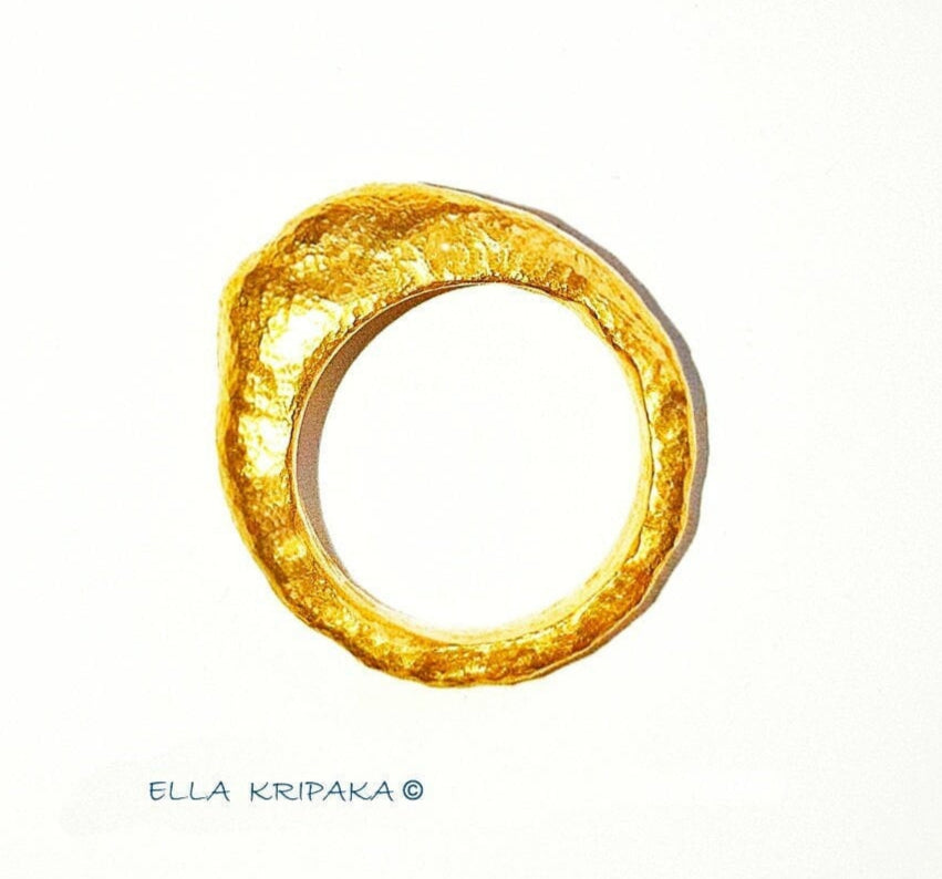 Custom Solid 24k 9999 Gold 22g/size 6US Hammered Organic Ring Signet 8mm Can Be 22k Gold