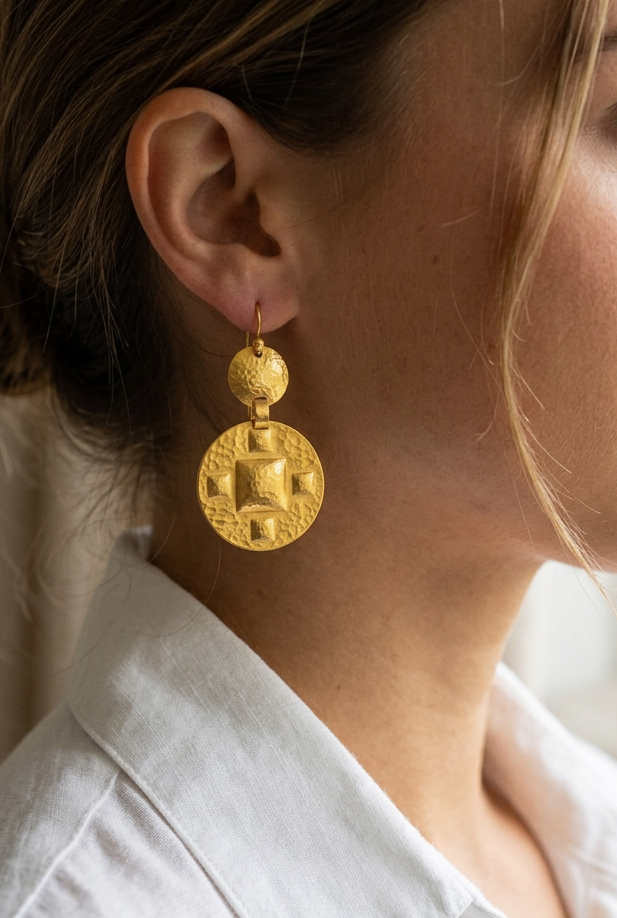 Hammered Solid 9999 24k Gold 15g &36g Byzantine Earrings Custom