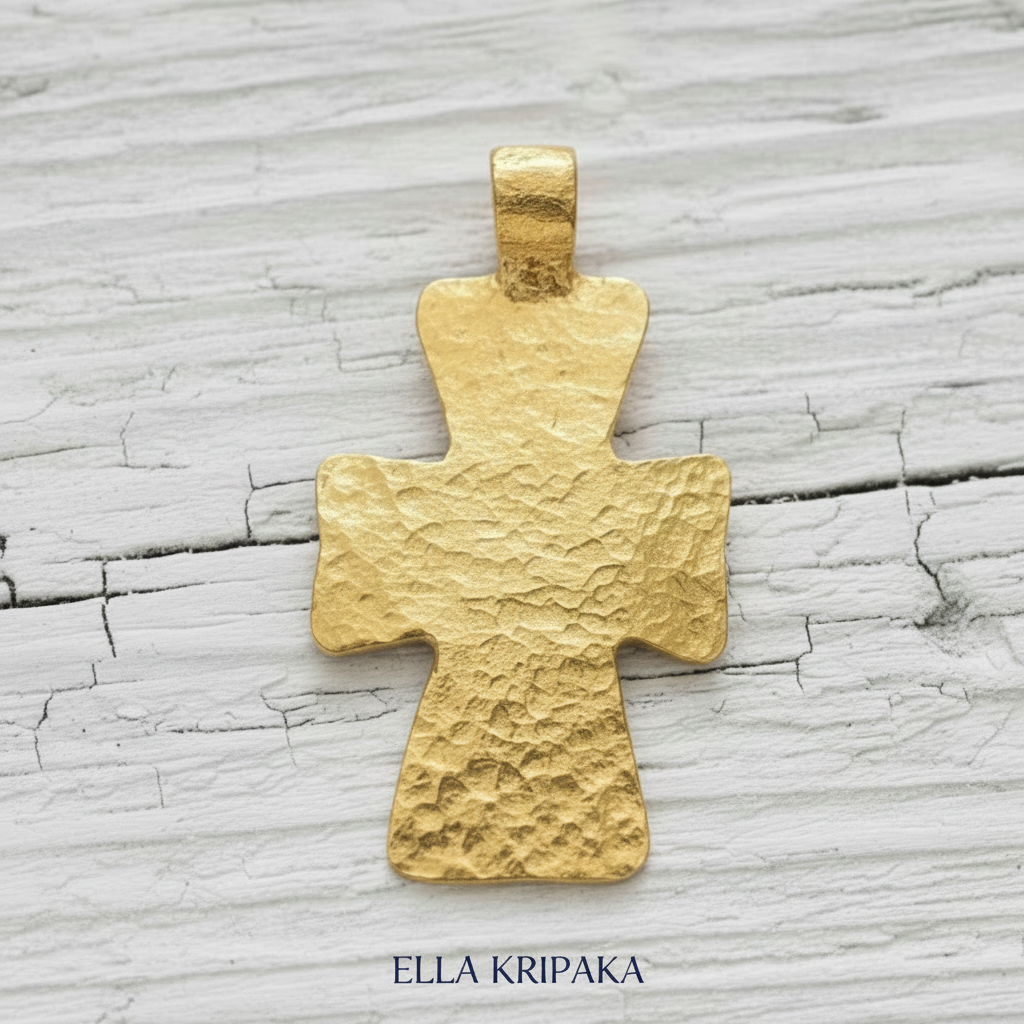 Hammered 24k 9999 Gold 6.1g &22g Byzantine Cross Pendant Can 22k