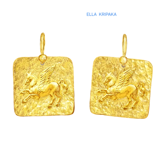 Hammered 24k 9999 Gold 12g &38g Pegasus Earrings Ancient Greece