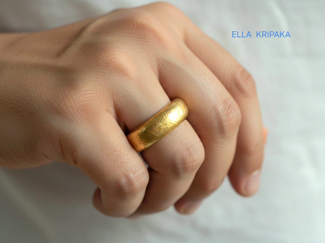 Hammered 24k 9999 Gold 28g Ancient Rome Ring 6.5mm Thick 3.5mm 22k