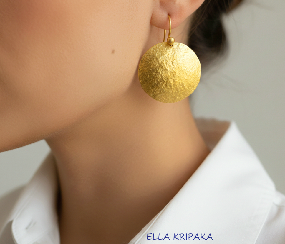 Hammered 24k 9999 Gold 11.2g &35g Ancient Rome Dome Disk Earrings