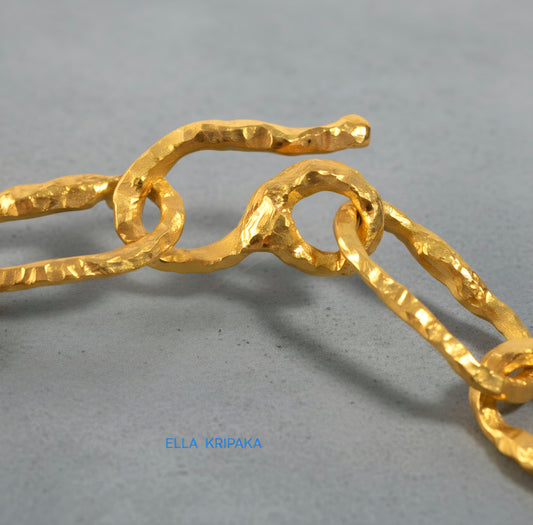 Hammered 24k 9999 Gold 90g Organic Chain Bracelet 15mm 22k