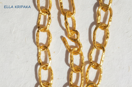 Hammered 24k 9999 Gold 141g Organic Chain 59cm Necklace 12mm 22k