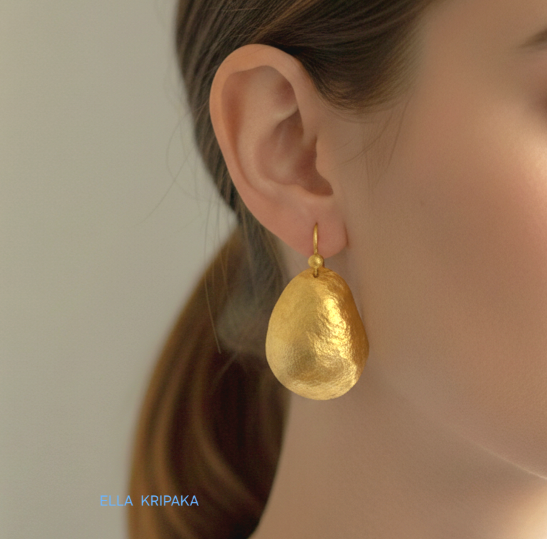 Hammered Solid 24k 9999 Gold 9.5g & 28g Organic Dome Oval Earrings
