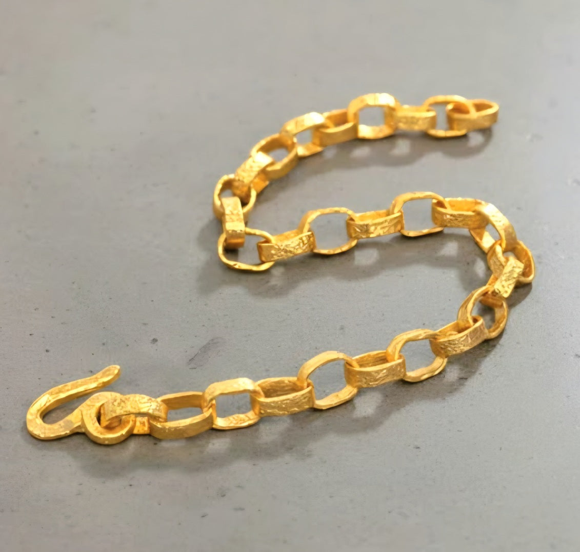 Hammered 24k 9999 Gold 40.5g Ancient Rome Chain Bracelet 7.5mm Can 22k
