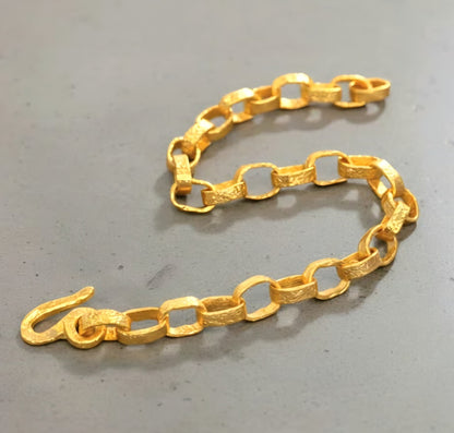 Hammered 24k 9999 Gold 40.5g Ancient Rome Chain Bracelet 7.5mm Can 22k