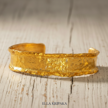 Organic Hammered 24k 9999 Gold 71g Cuff Bracelet 12mm Wavy Borders