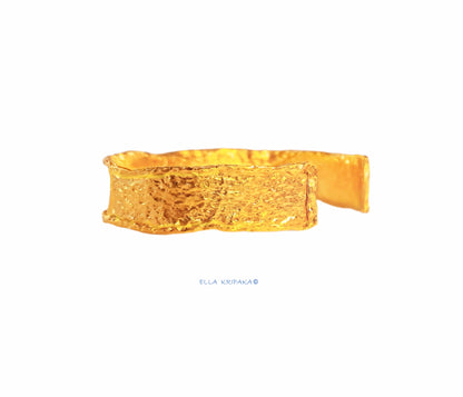 Custom Solid 24k 9999 Gold 71g Hammered Organic Uneven Bracelet Cuff Durable Wide 12mm Thick 3mm Folded Borders