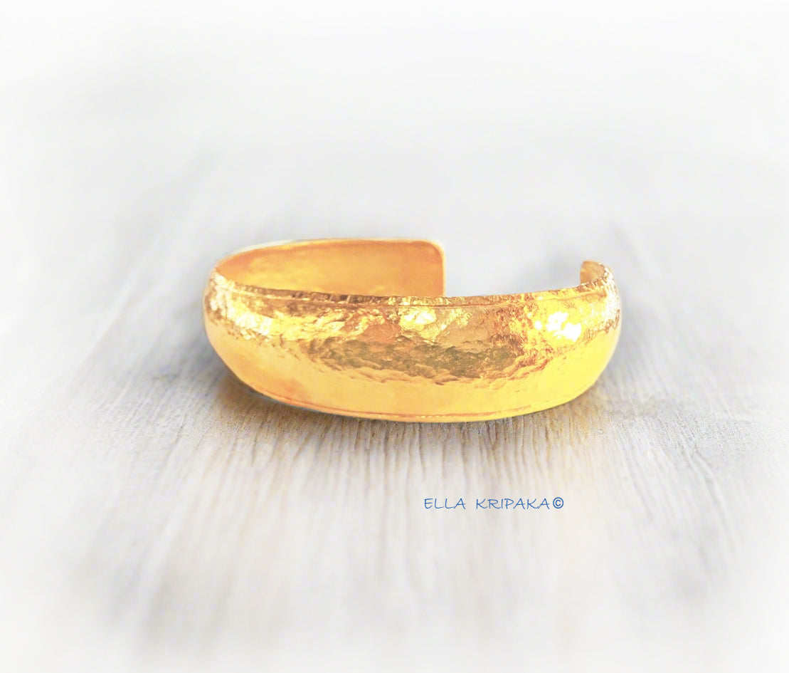 Custom Solid 24k 9999 Gold 80g Hammered Ancient Rome Bracelet Durable Cuff Convex Hollow Inside, Wide 15mm