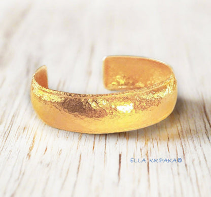 Custom Solid 24k 9999 Gold 70g Hammered Ancient Rome Bracelet Durable Cuff Convex Hollow Inside, Wide 15mm