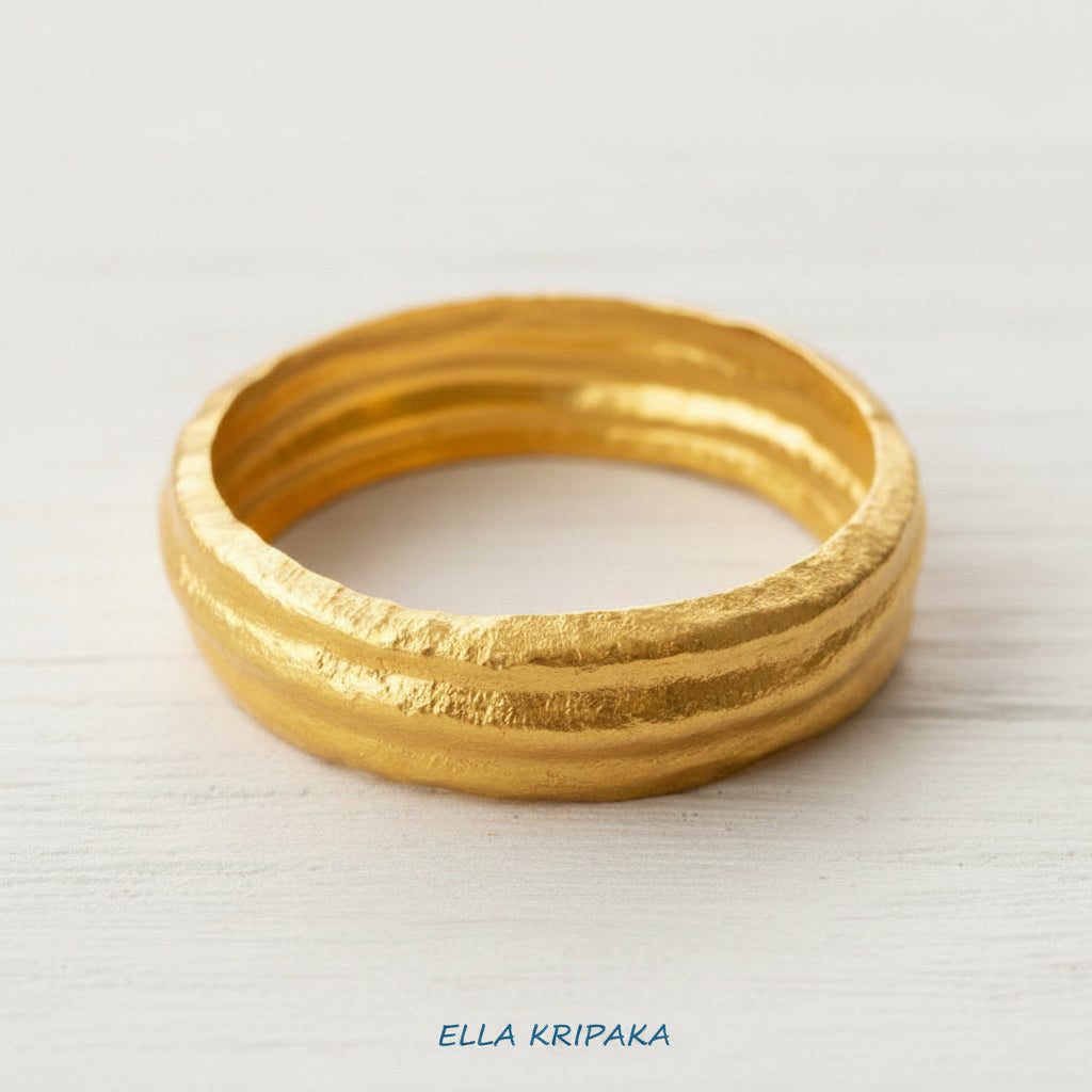 Organic Hammered 24k 9999 Gold 95g Convex Bangle Bracelet 25mm