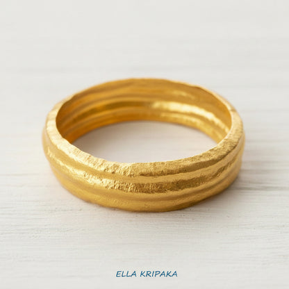 Organic Hammered 24k 9999 Gold 95g Convex Bangle Bracelet 25mm