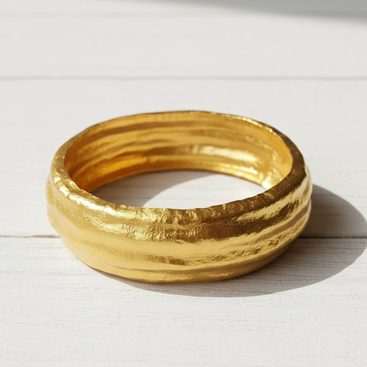 Hammered 24k 9999 Gold 85g Organic Bangle Bracelet 25mm 22k