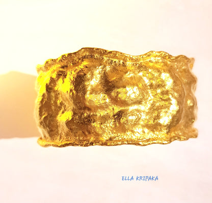 Custom Solid 24k 9999 Gold 80g/6in size Organic Hammered Convex Bracelet Cuff 35mm Can Be 22k Gold