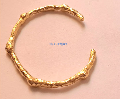 Custom Solid 24k 9999 Gold 46g Hammered Cuff Organic Uneven Bracelet Durable Thick Parts 6mm, Band 4mm