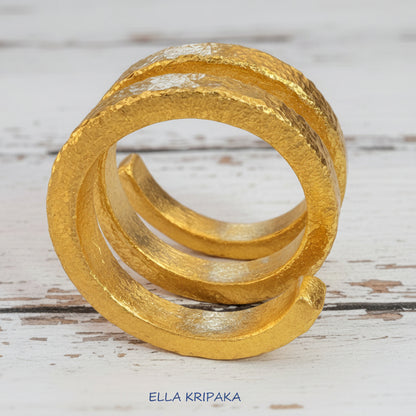Hammered 24k 9999 Gold 27g Twisted Ring Signet 16mm Spiral 2.5mm