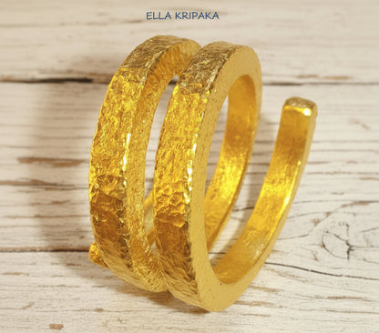 Hammered 24k 9999 Gold 27g Twisted Ring Signet 16mm Spiral 2.5mm