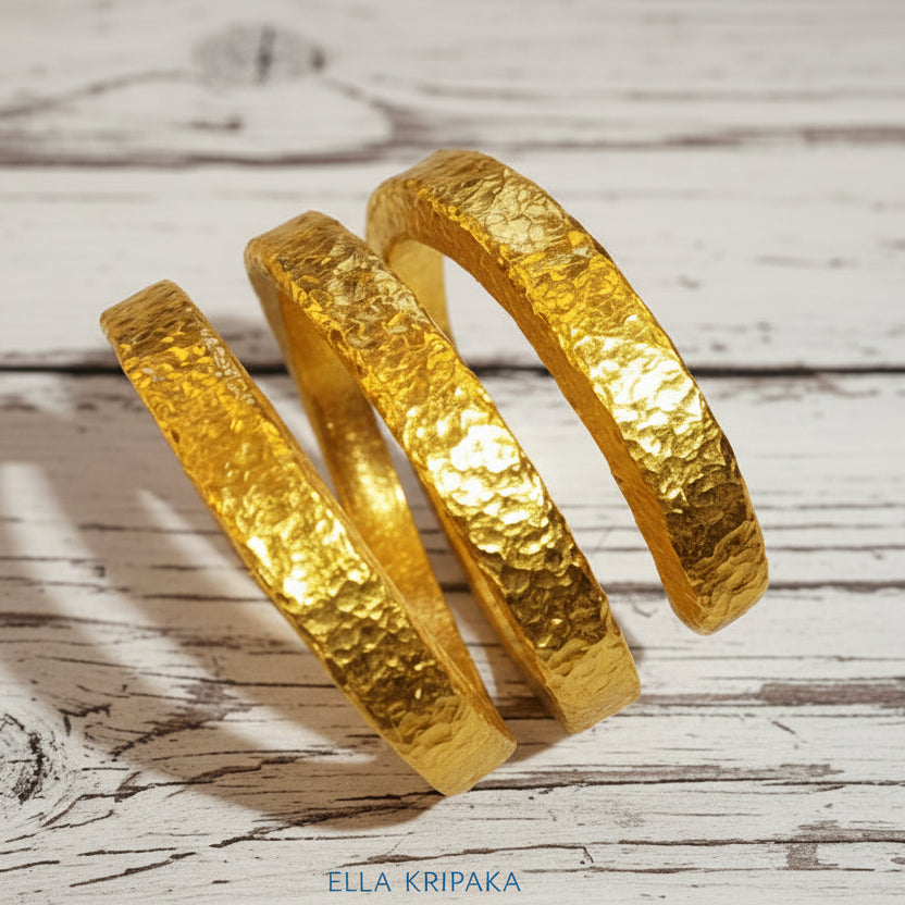 Hammered 24k 9999 Gold 27g Twisted Ring Signet 16mm Spiral 2.5mm