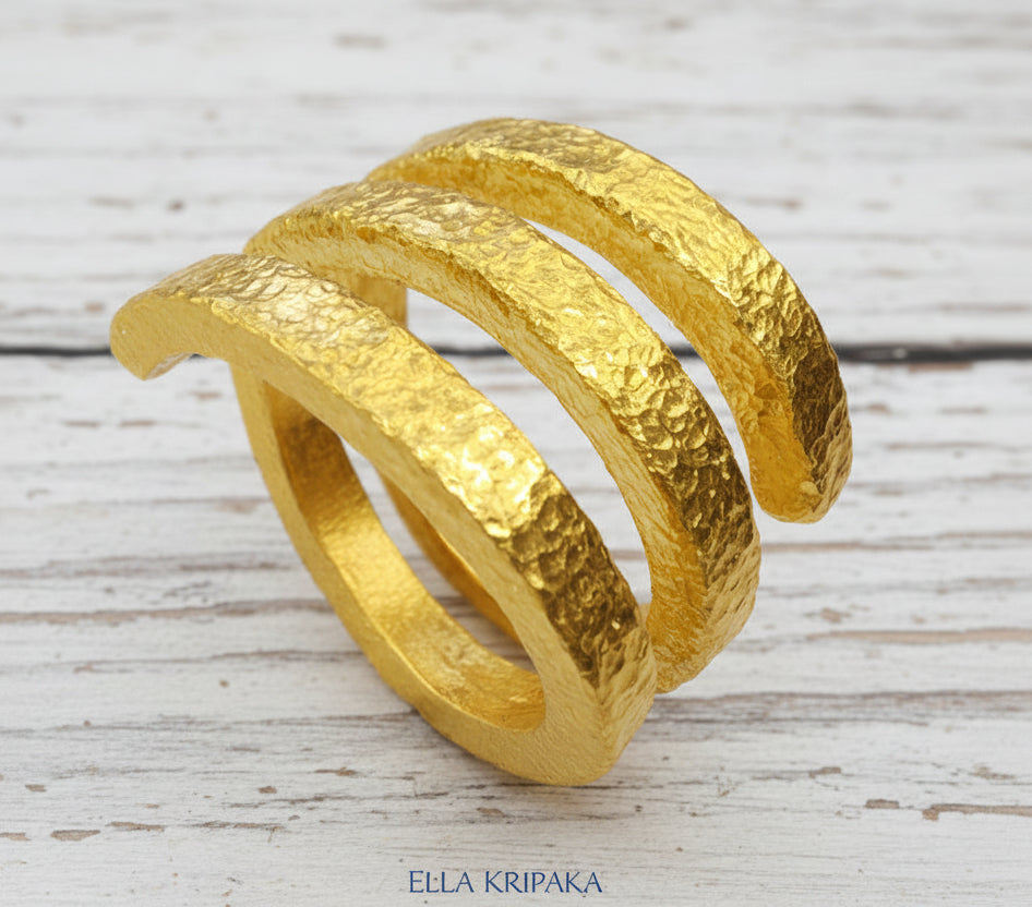 Hammered 24k 9999 Gold 27g Twisted Ring Signet 16mm Spiral 2.5mm