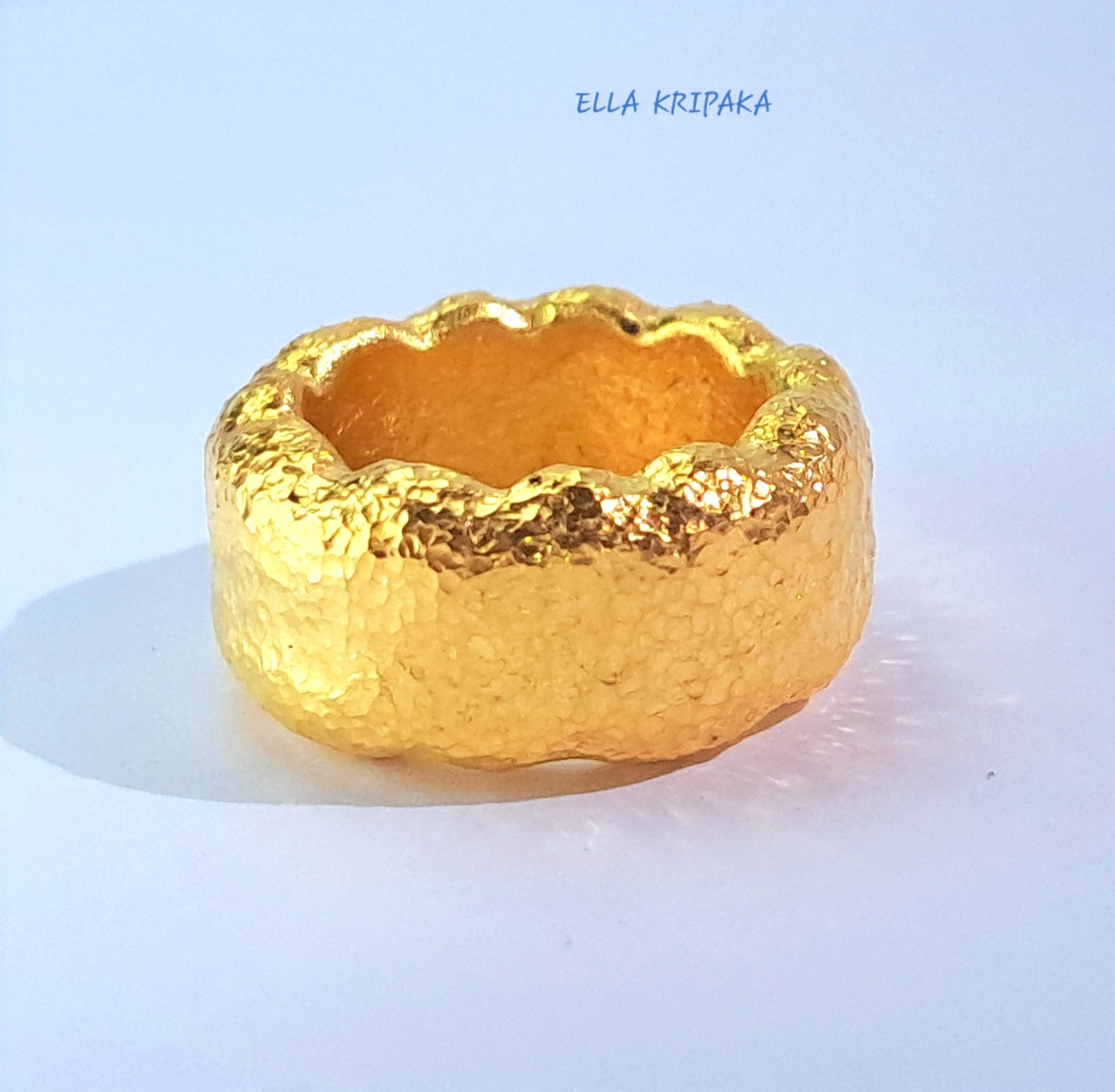 Custom Solid 24k 9999 Gold 41g Hammered Organic Wavy Ring Durable Not Hollow Inside Wide 10mm Thick 3.5mm