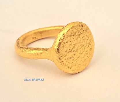 Custom Solid 24k 9999 Gold 19g Hammered Ancient Rome Ring Signet Durable, Wide 15mm