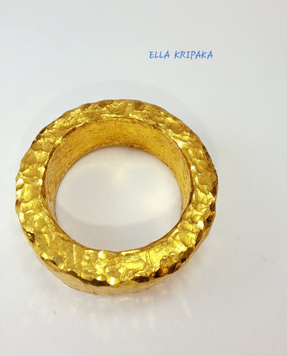 Custom Solid 24k 9999 Gold 15.5g Hammered Organic Uneven Ring Durable Wide 7mm Thick 3.5mm Hollow Inside Discount For 2