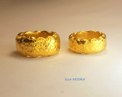 Custom Solid 24k 9999 Gold 41g Hammered Organic Wavy Ring Durable Not Hollow Inside Wide 10mm Thick 3.5mm