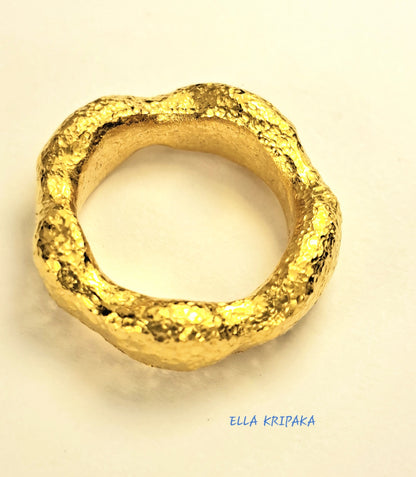 Custom Solid 24k 9999 Gold 24g/size 6US Hammered Organic Ring 6.5mm Thick Can Be 22k Gold