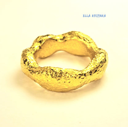 Custom Solid 24k 9999 Gold 24g/size 6US Hammered Organic Ring 6.5mm Thick Can Be 22k Gold