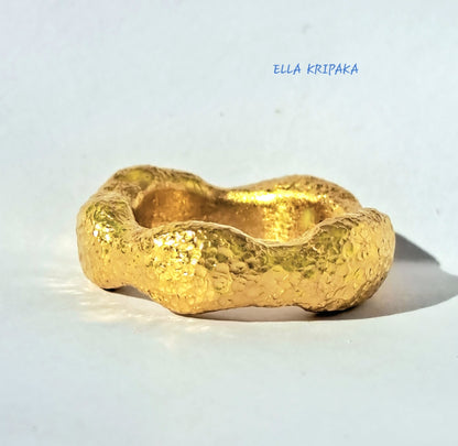 Custom Solid 24k 9999 Gold 24g/size 6US Hammered Organic Ring 6.5mm Thick Can Be 22k Gold