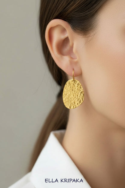 Hammered 24k 9999 Gold 8.7g & 25.5g Organic Earrings Oval Uneven