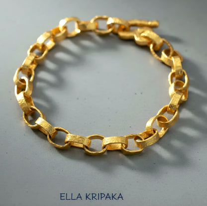 Hammered 24k 9999 Gold 40.5g Ancient Rome Chain Bracelet 7.5mm Can 22k