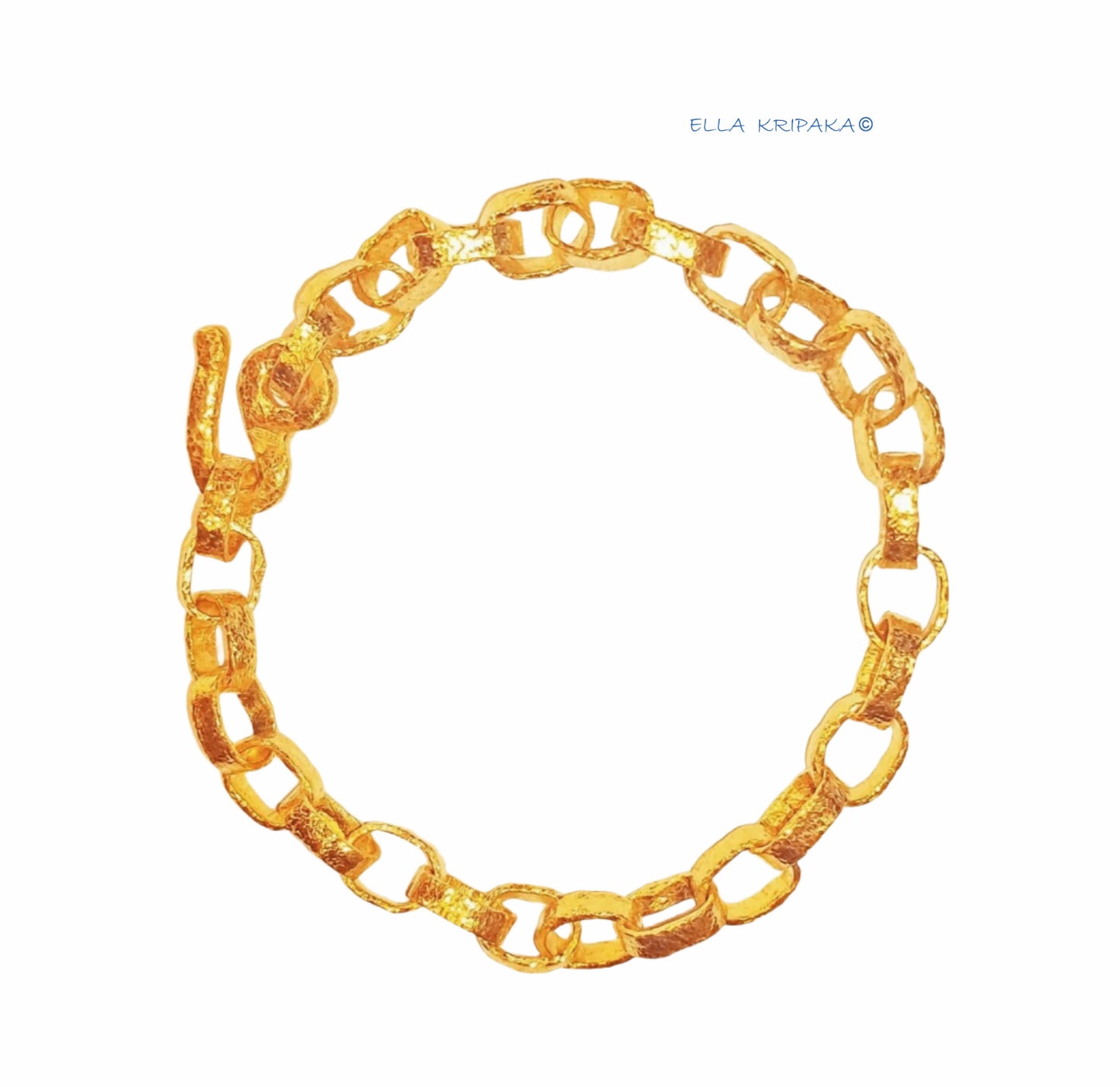 Custom Solid 24k 9999 Gold 48g, Hammered Organic Uneven Chain Bracelet Durable, Link Wide 8mm Thick Hook Clasp