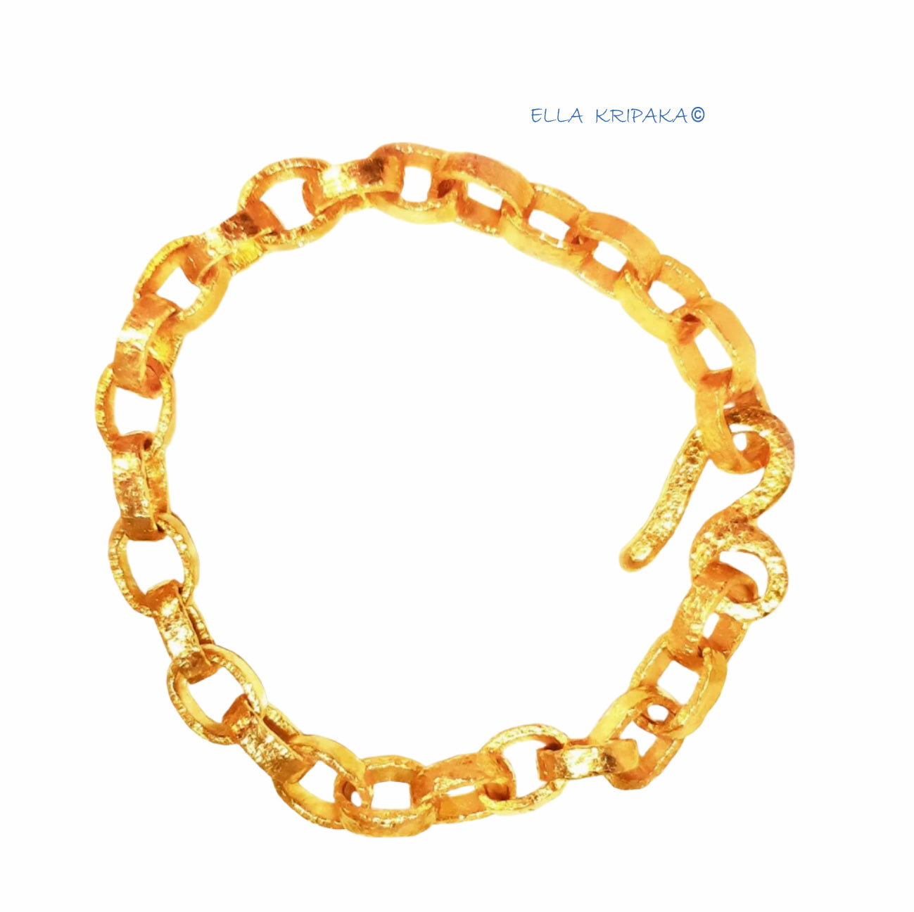 Custom Solid 24k 9999 Gold 48g, Hammered Organic Uneven Chain Bracelet Durable, Link Wide 8mm Thick Hook Clasp