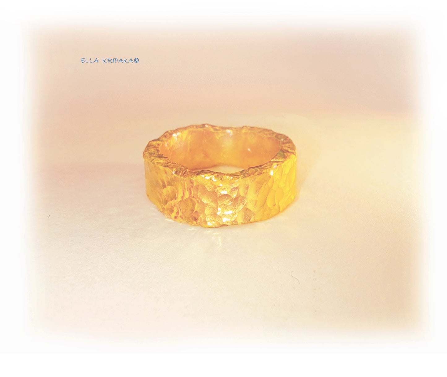 Custom Solid 24k 9999 Gold 32g Organic Uneven Ring Durable Wide 8.5mm Thick 3mm