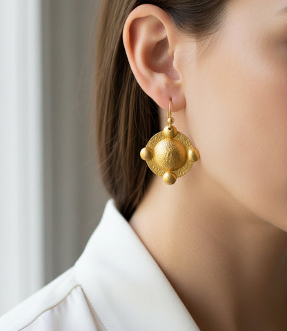 Hammered 24k 9999 Gold 10g &28.5g Byzantine Dome Disks Earrings