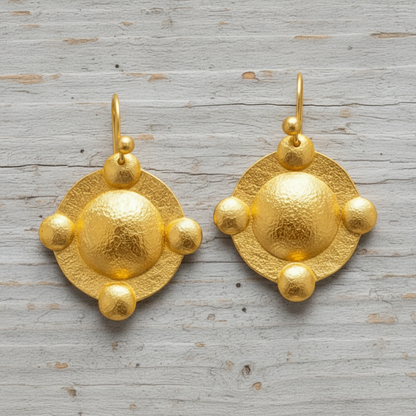Hammered 24k 9999 Gold 10g &28.5g Byzantine Dome Disks Earrings