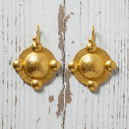 Hammered 24k 9999 Gold 10g &28.5g Byzantine Dome Disks Earrings