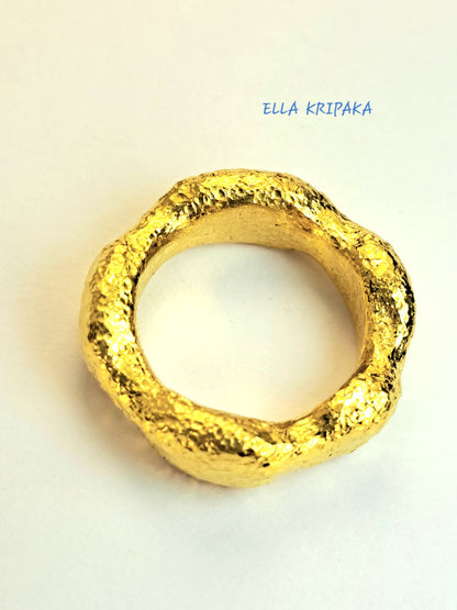 Custom Solid 24k 9999 Gold 24g/size 6US Hammered Organic Ring 6.5mm Thick Can Be 22k Gold