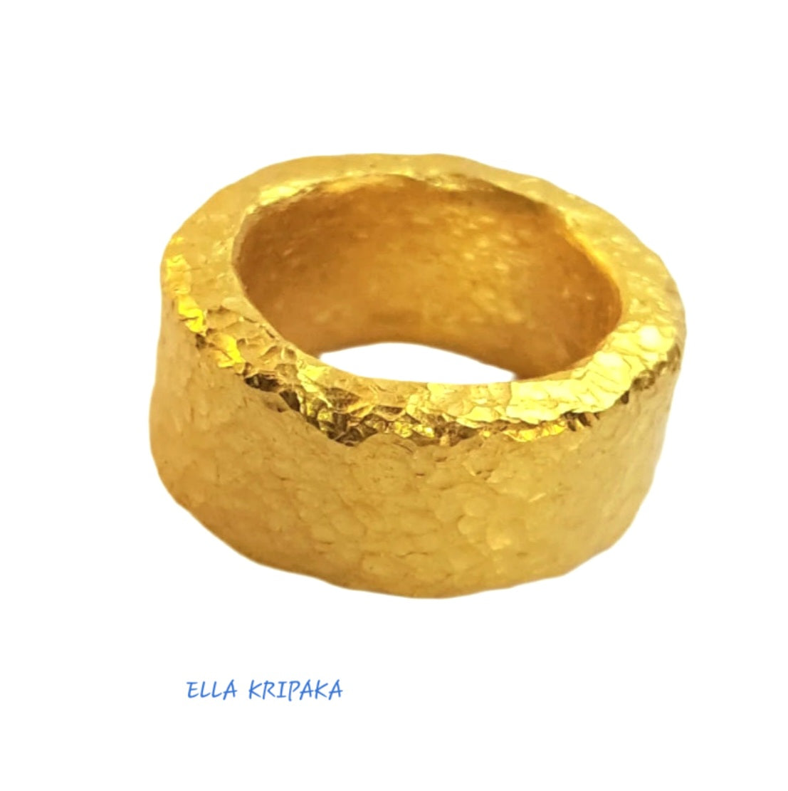 Custom Solid 24k 9999 Gold 52g size 6US Organic Ring 11mm Thick