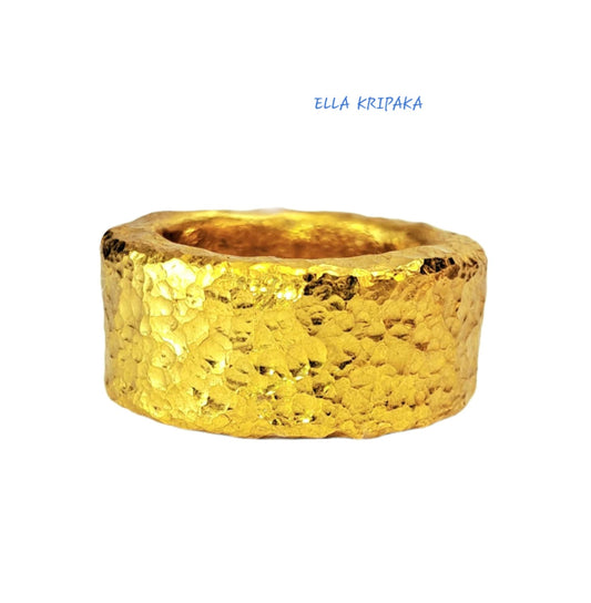 Custom Solid 24k 9999 Gold 62g size 6US Organic Ring 11mm Thick