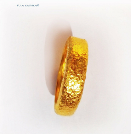 Custom Solid 24k 9999 Gold 13g Hammered Ancient Rome Ring Widt 4.2mm Can Be 22k Gold