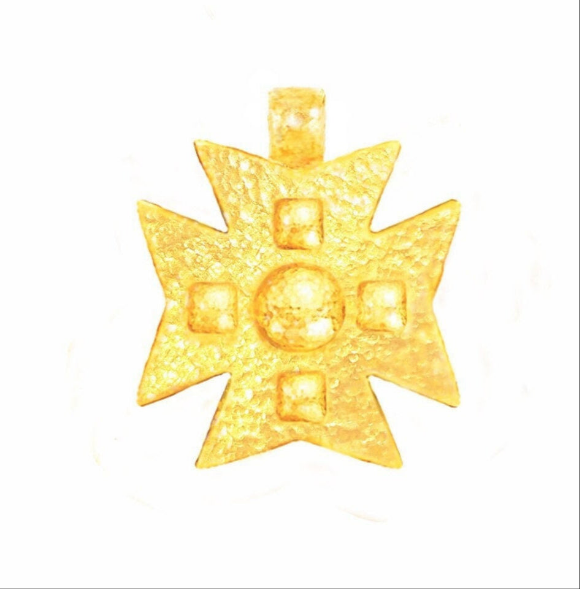 Custom Solid 24k 9999 Gold 13g and 35g, Hammered Byzantine Empire Cross Convex Pattern Pendant Durable, Length 35mm and 56mm