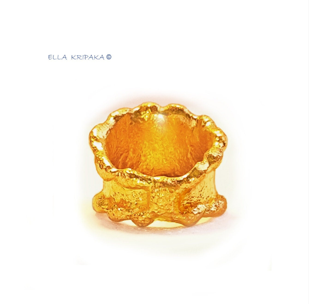 Hammered 24k Gold Hammered 9999 Gold Ring Organic Hammered 22k Gold Artist Ella Kripaka