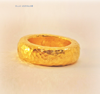 Custom Solid 24k 9999 Gold 13g/size 6US Hammered Ancient Rome Ring 7mm Thick Can Be 22k Gold