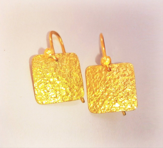 Custom 24k 9999 Gold 11.5g & 19g Hammered Square Thick Earrings 25mm & 30mm Can Be 22k Gold